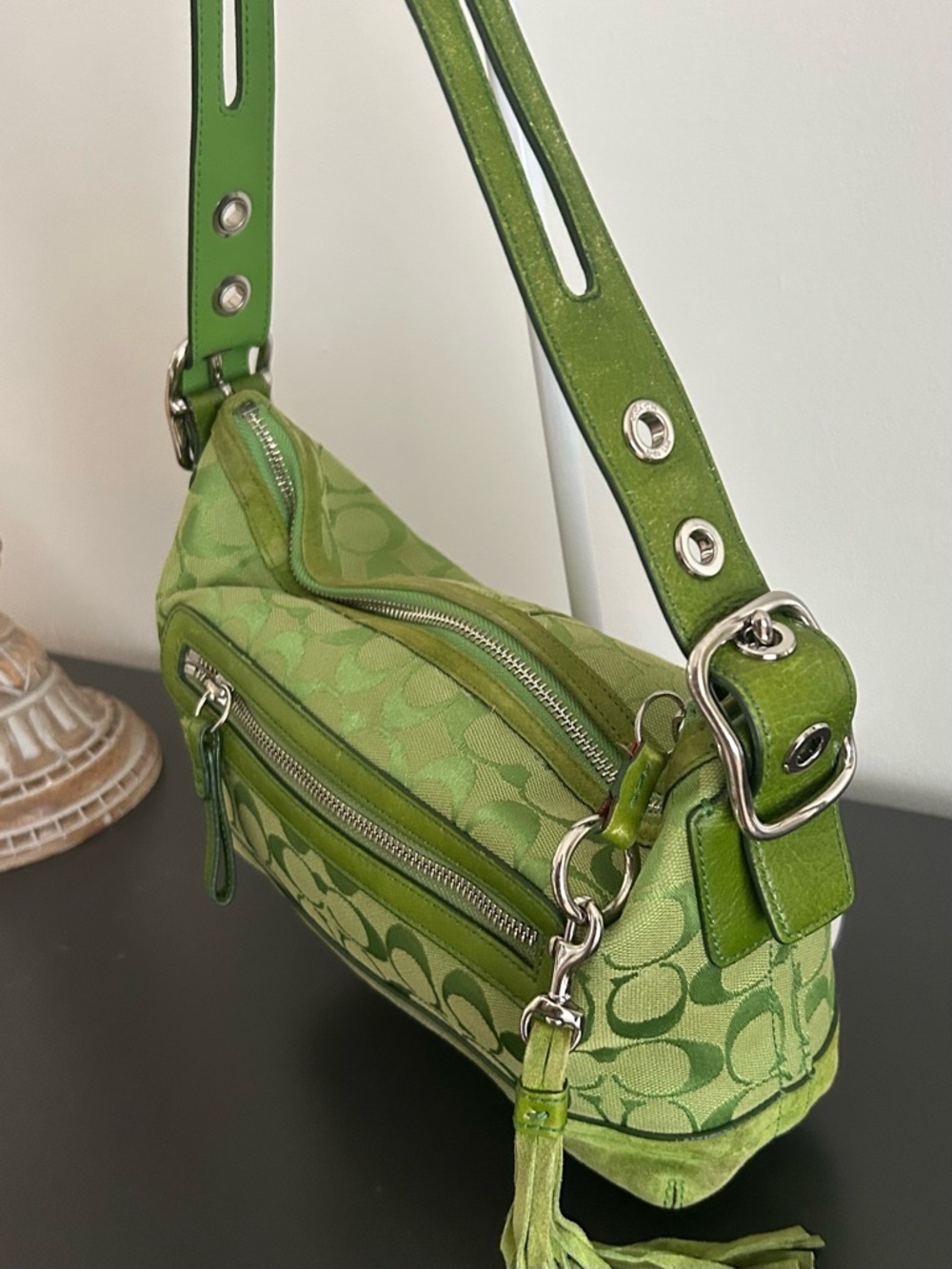 Coach Vintage Y2K 9363 Green Signature Soho East West Duffle Shoulder Bag Rare - Picture 7 of 12